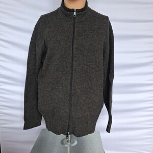 Woolrich Mens M Charcoal Gray Full Zip Fleece Lined Mock Neck Knit Sweater